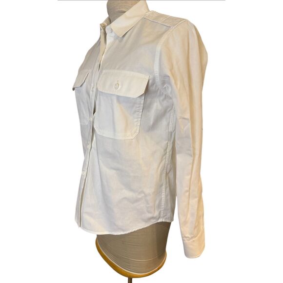 Lauren Ralph Lauren Camp Safari Shirt White Sz. M Button Front Pockets Epilets - Picture 5 of 10